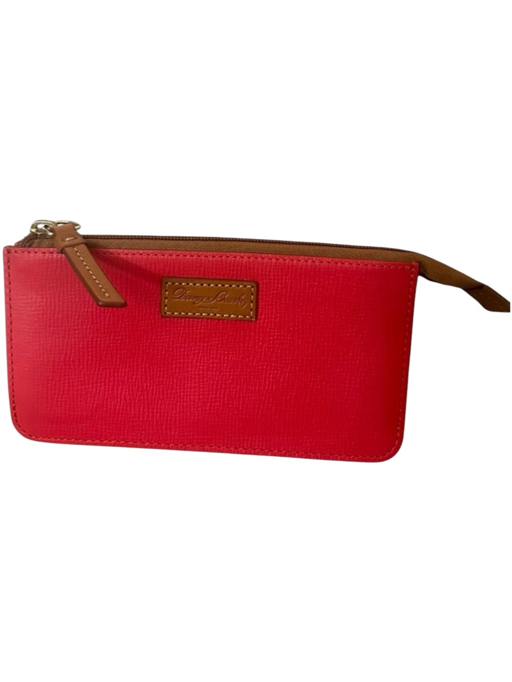 Dooney & Bourke Geranium Saffiano Leather Wristlet with Vachetta Leather Trim